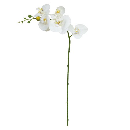 FLOR ORQUIDEA PHALAENOPSIS REAL TOQUE BRANCO AMARELO 65CM