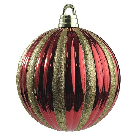 BOLA DECORADA NATAL (VERMELHO DOURADO) 24cm
