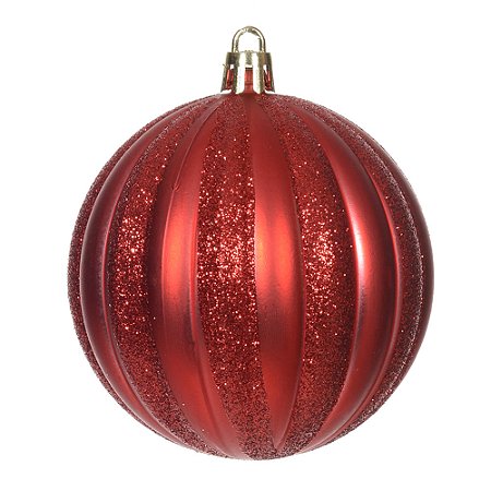 BOLA DECORADA NATAL C/3 UND PVC (VERMELHO) 12cm FLORARTE