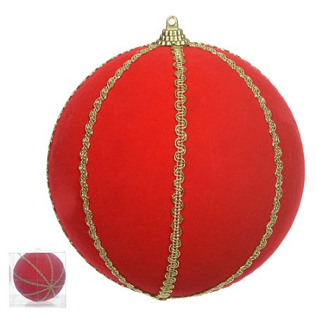 BOLA DECORADA DECORADA NATAL PVC (VERMELHO DOURADO) 12cm