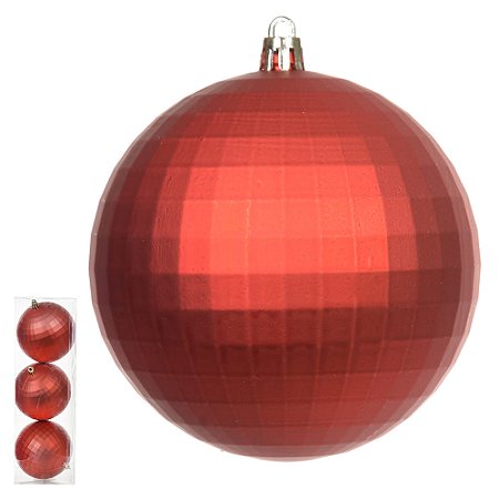 BOLA DECORADA NATAL C/3 UNID (VERMELHO) 10cm (FLORARTE)