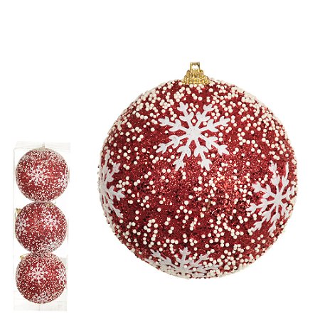 BOLA DECORADA NATAL C/3 PVC (VERMELHO) 10cm (FLORARTE)