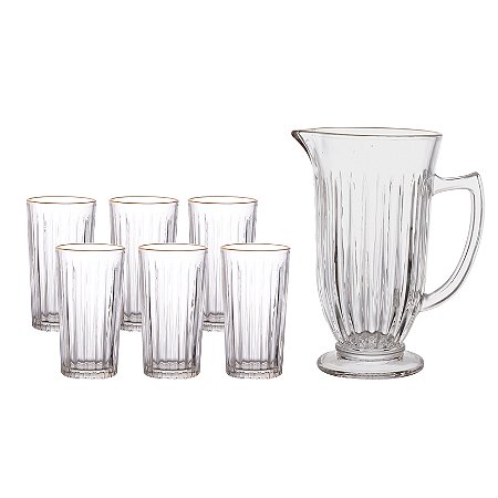 Jarra Com 6 Copos Vidro Melina Com Borda Dourada - Hauskraft