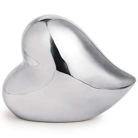 ESCULTURA CORACAO EM CERAMICA PRATA MART 11CM