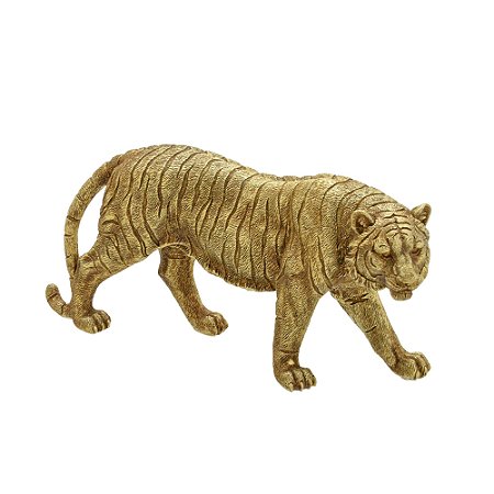 ESCULTURA TIGRE DECORATIVO DOURADO 29CM