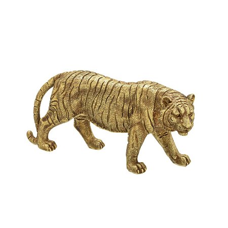 ESCULTURA TIGRE DECORATIVO DOURADO 25CM