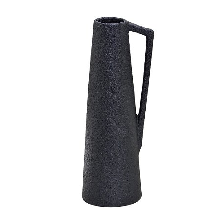 VASO DECORATIVO CERAMICA RUSTICO PRETO 34CM COM ALÇA