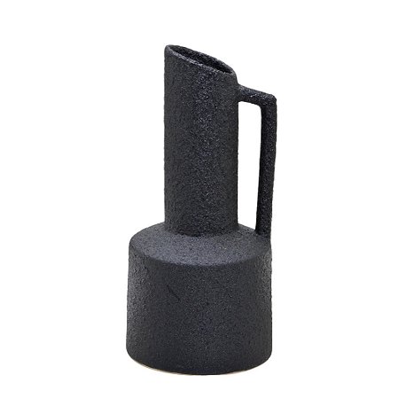 Vaso Decorativo em Cerâmica Rústico Preto 32,5cm com Alça