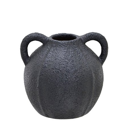 Vaso Decorativo em Cerâmica Fosca Preto com Alças Laterais