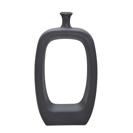VASO DECORATIVO GEOMETRICO PRETO FOSCO EM CERAMICA 46,5cm