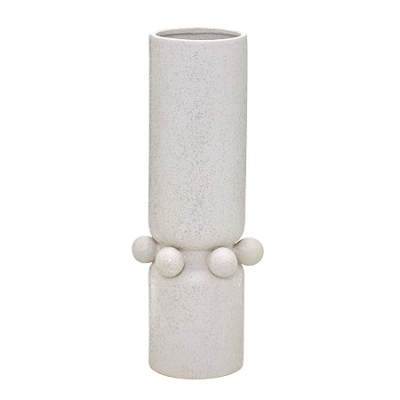 VASO DECORATIVO EM CERÂMICA BEGE 40CM COM DESIGN MODERNO