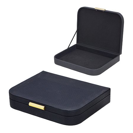 CAIXA DECORATIVA EM MDF E PU PRETO E DOURADO 33CM