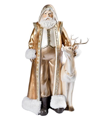 ESCULTURA PAPAI NOEL EM RESINA DECORATIVO COM RENA