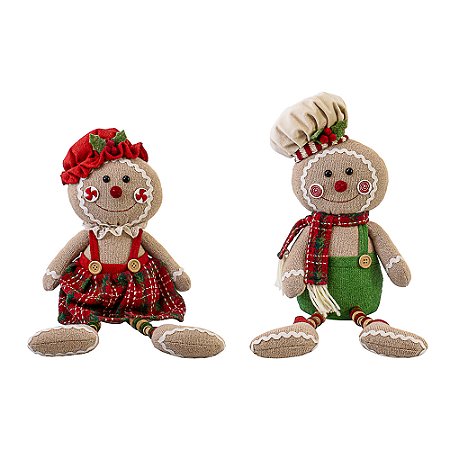KIT 2 PÇS BONECOS GINGERBREAD DE TRICO E PERNAS FLEXIVEIS