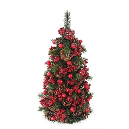 MINI ARVORE DECORADA PINHAS E CEREJAS 55CM