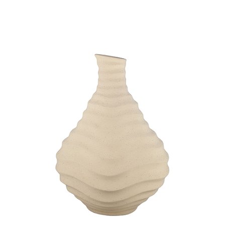 Vaso Decorativo Ondulado de Cerâmica - Bege 31cm