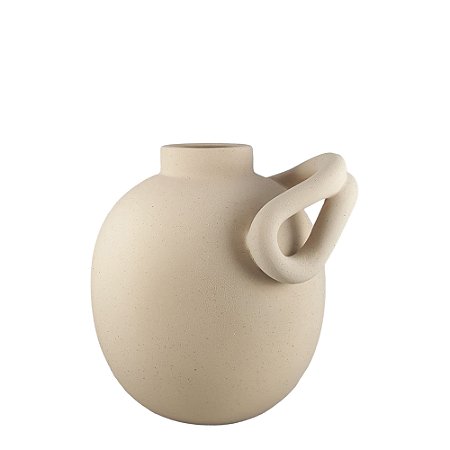 Vaso Decorativo de Cerâmica Bege com Alça - 24 cm
