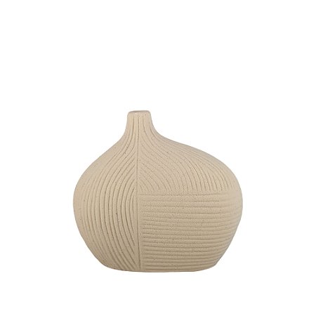 Vaso de Linhas Orgânicas em Cerâmica Bege - 17 cm