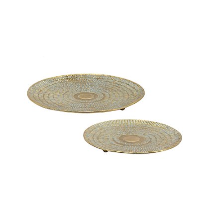 CJ DE BANDEJAS DECORATIVA EM METAL DOURADO 2PCS