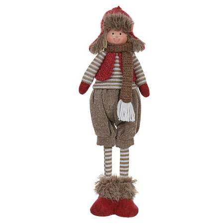 BONECO NATALINO MENINO EM PE MARROM VERMELHO 45cm