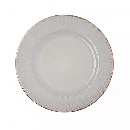 PRATO RASO DE CERAMICA LINEAR CINZA 27CM LYOR