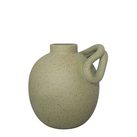 VASO BOJUDO COM ALCA DECORATIVO VERDE OXIDO 24CM