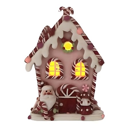 Casinha Natalina Candy com Papai Noel Decorativa c/ Led 17cm