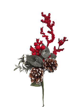 Pick Decorativo com berries e pinhas- 28cm