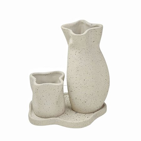 JOGO 2 VASOS COM BANDEJA DECORATIVA EM CERAMICA
