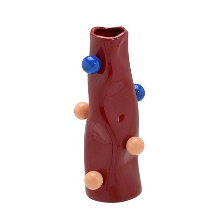 VASO DECORATIVO EM CERAMICA VERMELHO E COLORIDO 28,5CM