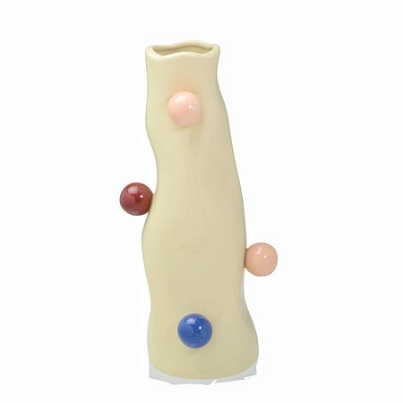 VASO DECORATIVO EM CERAMICA CREME E COLORIDO 28,5CM