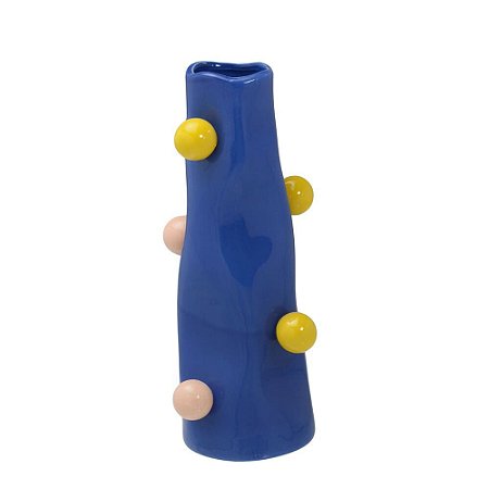 VASO DECORATIVO EM CERAMICA NAS CORES AZUL E AMARELO 28,5CM