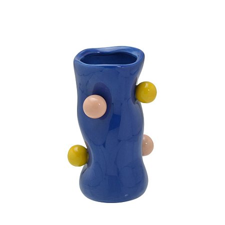 VASO DECORATIVO EM CERAMICA NAS CORES AZUL E COLORIDO 16CM