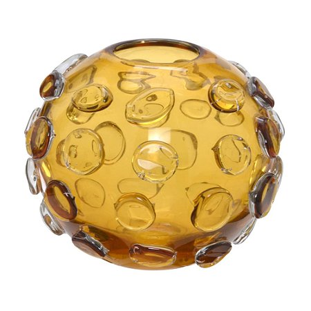 VASO DECORATIVO EM VIDRO NA COR AMBAR 16CM
