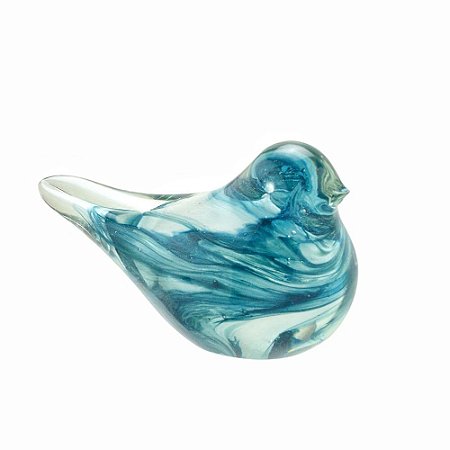 ESCULTURA PASSARO DECOR EM VIDRO MURANO AZUL 7CM