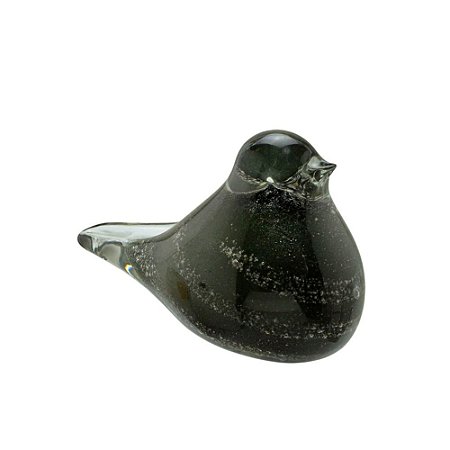 ESCULTURA PASSARO DECORATIVO EM VIDRO FUME E PRETO 7CM
