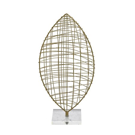 ESCULTURA DECOR FOLHA ACRILICO E METAL DOURADO 44CM
