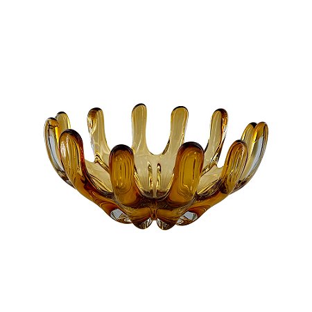 CENTRO DE MESA EM VIDRO AMBAR MURANO 33CM