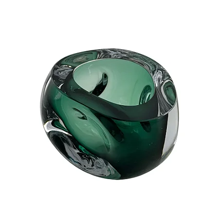 VASO DECORATIVO DE VIDRO VERDE ESTILO MURANO 12CM