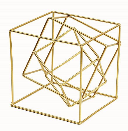 ESCULTURA CUBO EM METAL DOURADO MART