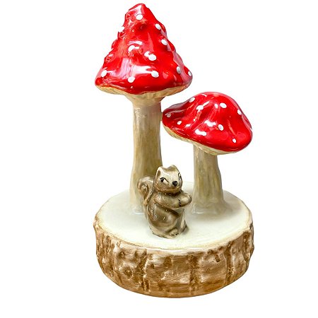 ESCULTURA COGUMELO NO TRONCO C/ESQUILO LUIZ SALVADOR 14CM