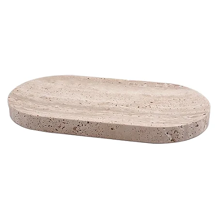 BANDEJA OVAL DECORATIVA EM PEDRA BEGE 30CM