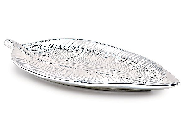 CENTRO DE MESA FOLHA PRATA EM CERAMICA MART 27CM