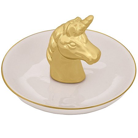 PORTA BIJOUX UNICORNIO DOURADO EM CERAMICA