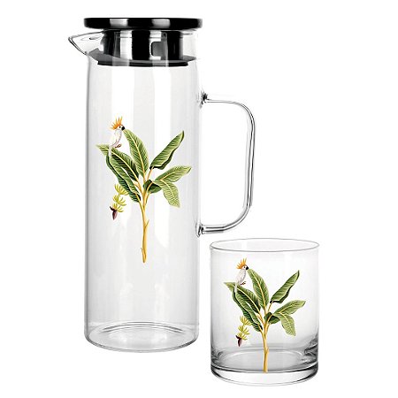 JG JARRA C/ COPOS P/REFRESCO 5 PÇ EM VIDRO BOROSSILICATO