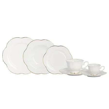 Jg de jantar Camélia Porcelana 42 pçs Filetado Lhermitage
