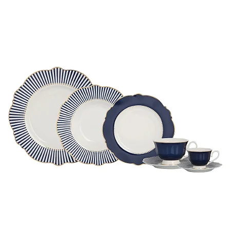 Jg Jantar Royal em Porcelana new bone 42 pçs Branco e azul