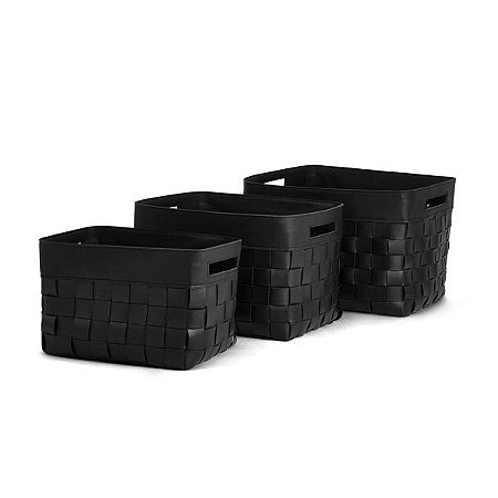 KIT 3 CESTOS DECORATIVO EM PU PRETO MART