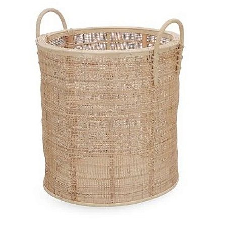 CESTO EM FIBRA NATURAL DECORATIVO COM ALÇA MART 38,5cm