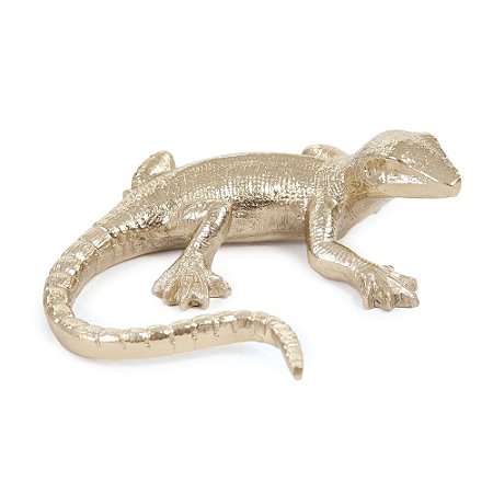 ESCULTURA DECOR LAGARTO ALUMINIO DOURADO 15CM